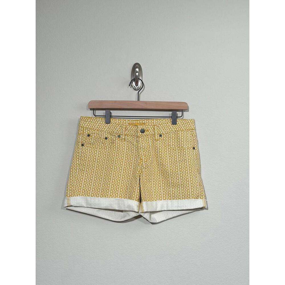 prAna Kara Shorts Size 6 28 Yellow Festival Summer Geometric Print Roll Cuff